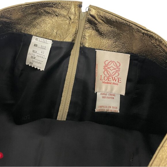 Loewe Womens Leather Skirt US 10 Size 42 Bronze Gold Knee length Vintage - Picture 3 of 6